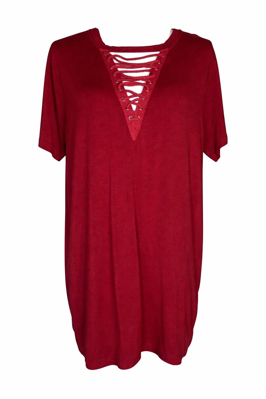 $5/25 Entro Red  V-Neck Lace up T-Shirt Short Sleeve Size XL